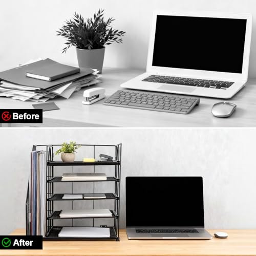 Mgrety Schreibtisch Organizer mit Aktenhalter, 5 Ebenen Mesh Papierablage, Schreibtisch Ablage mit Zeitschriftenhalter, Briefablage Ablagefächer, Desktop Organizer für Büro Bedarf Dokumentenablage