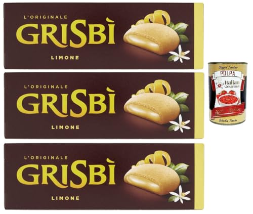 Grisbì Limone – Galletas rellenas con crema de limón, pastelería italiana, 3 x 135 g – crujientes por fuera y cremosas por dentro – por Matilde Vicenzi + Polpa italiana gourmet 400 g