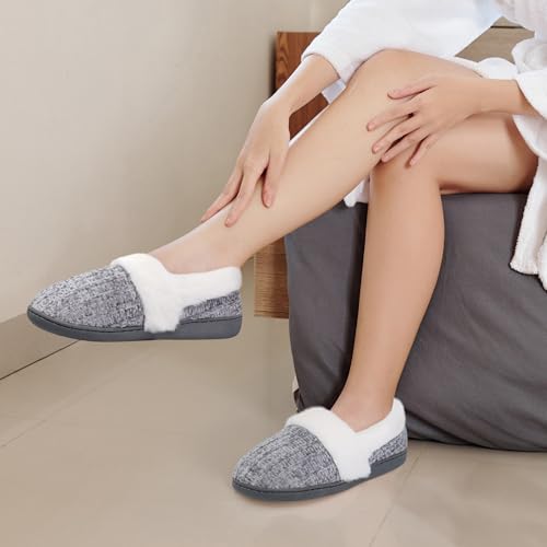 Bigwow Women's Fuzzy Slippers with Memory Foam Chenille Knit Slip On Plush Lined Closed Back-Heel House Slipper Warm Cozy Indoor Outdoor Shoes2