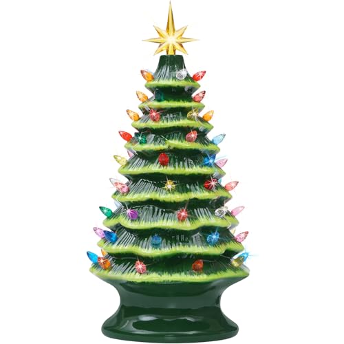 Lakumu 16.5' Table Top Christmas Tree, Hand Painted Resin Christmas Tree with Lights, Pre-lit Xmas...