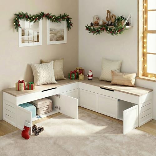 Kikihouse L-Shaped Corner Storage Bench with Cushion,...