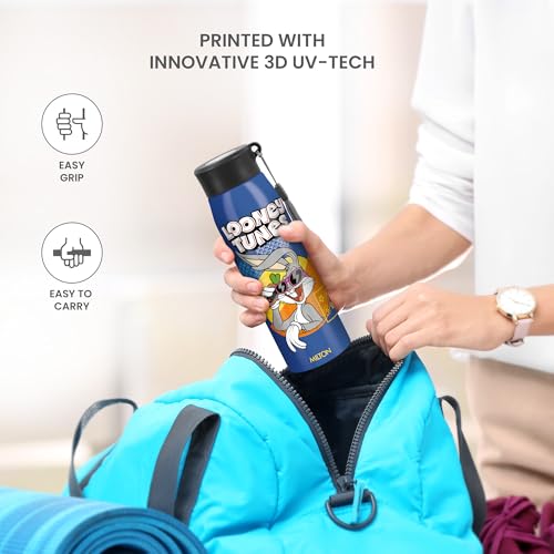 MILTON Handy Design 650 Stainless Steel Sipper Water Bottle 690 ml, Single Walled, ISI Certified I Leak Proof Lid, Rust Proof I For School, Office, Gym I Dark Blue (LOONEY TUNES)