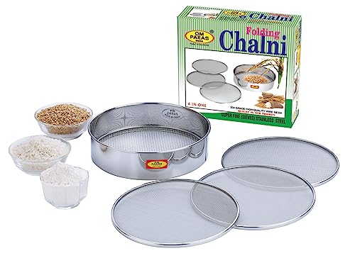 Image of OM PARAS Folding Chalni || Stainless Steel Wire Mesh || 4 in 1 Interchange Sieves || Chalni || Charna || Havala || Floor Strainer (Pack of 4 Jali) (10)