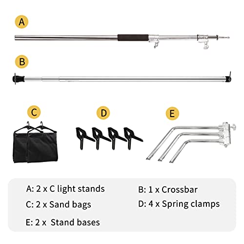 Meking 10x10FT / 3x3M Photo Backdrop Stand Kit, Heavy Duty Adjustable Photography Background Support System Stand with 2 Sandbags, 4 Clamps and Crossbar for Video Studio Photo Shoot by Meking - Image 6