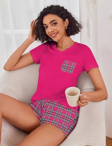 Image of Ekouaer Womens Pajama Sets Short Sleeve Pajamas for Women Sets Soft Lounge Sets Casual V Neck Sleepwear PJS