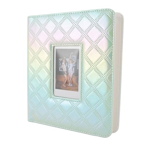 Photo Album 36 Pages | 288 & 1 Compartments PU Leather Cover | Shielded PVC Lining for 3in Photos/Cards/Tickets | Lightweight & Tough Memory Keeper (Colorful Green)