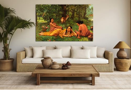Image of Sikhash Raja Ravi Varma Canvas Art /Classic Printing Art /Unframed Famous Indian Design /Shakuntala Patralekhan Art for Wall Decor, Bedroom, Living Room, Home, Office 320 GSM (35x23 inches)