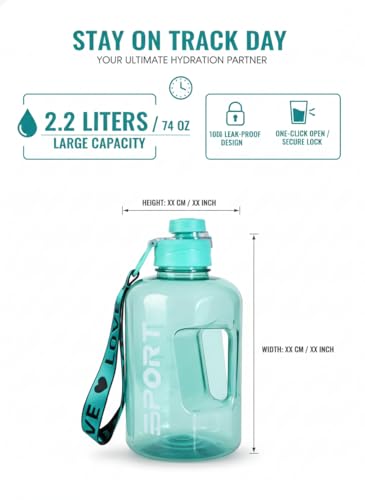 Image of 2000 Ml, 2500 Ml Sports Gallon water Bottle Motivational Time Marking Leak Proof Thunder for Fridge for Traveling, Sports, Gym, Camping, Hiking - (Blue - Orange)