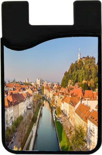 Island Gifting Neoprene Stick-on ID Card Holder for iPhone/Galaxy/Google Android Cases Featuring Image of Cityscape of Ljublijana Capital fo Slovenia, sloven1, cell-sleeve-mas-792