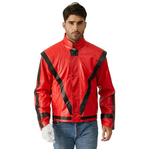 Ciguo Mens Red and Black Leather Jacket Cosplay PU Coat (Red Medium)