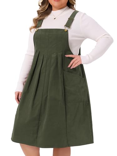 Agnes Orinda Plus Size Corduroy Pinafore Dress for Women Pleated Adjustable Strap Suspender Skirt Short Overall Dress2