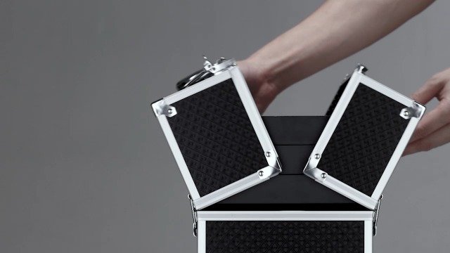 Valise Maquillage Aluminium Grande Avec Doubles Serrures - Coffret Rangement Cosmétique Professionnel (Noir)