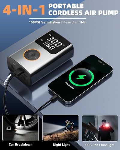 Tire Inflator Portable Air Compressor Bike Pump 150 PSI Car Tire Air Pump with Digital Tire Pressure Gauge and Auto Shut-off Air Compressor for Bicycle Motorcycle Compact Car Ball