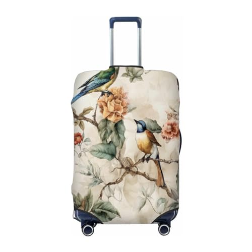 Retro Bird Flower Stretchable Luggage Covers for Suitcase TSA Approved, Dust Proof and Scratch Resistant Travel Luggage Protector for Carry On (18-21 in)