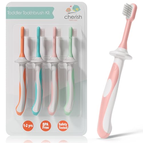 Cherish Baby Care Set Spazzolino 1-2 Anni (4 Pezzi) - Senza BPA, Progettato da un Dentista Pediatrico, in Silicone Bambini