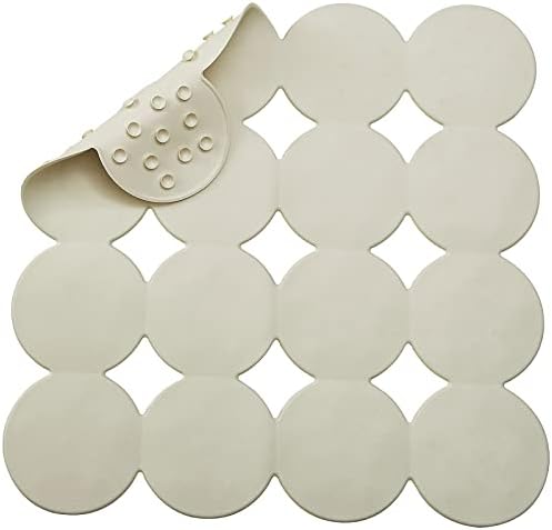 Webos Anti Slip Shower Mat: Natrul Rubber Non Slip Bath Mat for Tub with Strong Suction Cups Bathtub & Tub Mats for Elderly and Kids Bathroom Square Shower Floor Stall matt (Beige, 21X21)