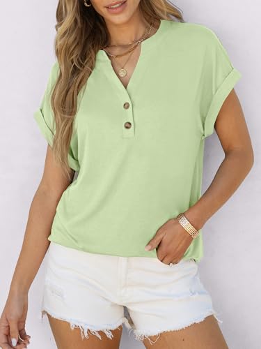 Image of ANRABESS Womens Short Sleeve Henley Tops V Neck Dressy Casual Blouses Summer Trendy Tee Shirts 2026 Vacation Fashion Clothes