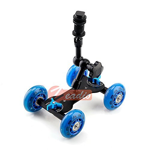 Zeadio 7 "Magic Arm Tabletop tragbare Skater Dolly Triebwagen Kits für alle LCD-Feldmonitor, Canon Nikon alle Video DSLR-Kamera Rig, Blitzlicht, Mikrofon (blau)
