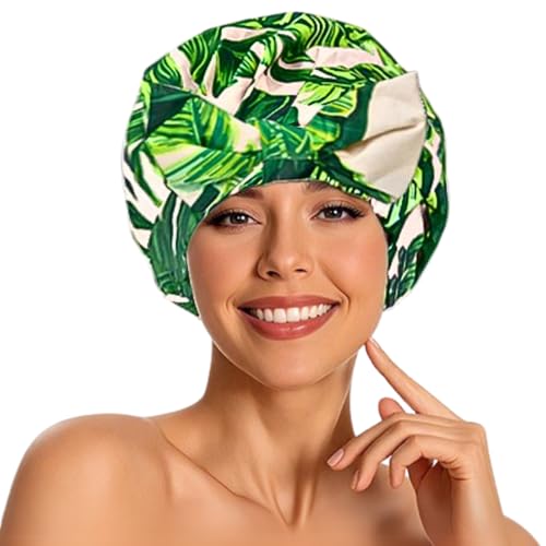 KEYRI 1 PCS Bonnet de Douche pour Cheveux Longs Mode Cocos Bonnet Douche Luxe Taille Unique Imperméable Chapeaux de Sauna Durable Fashion Shower Cap pour Femmes et Filles (Cocos)