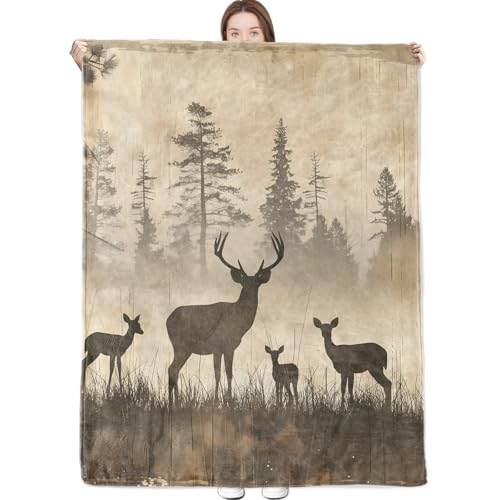 dongprom Vintage Deer Blanket Nature Wildlife Art with...