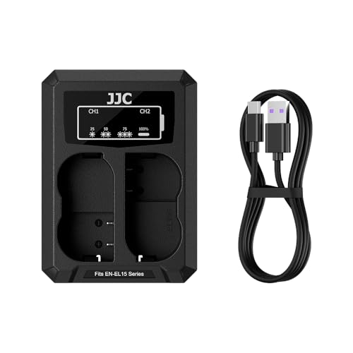 JJC USB dubbel batteriladdare för Nikon Zf Z7II Z7 Z6II Z6 D850 D750 D610 D600 D500 D7500 D7200 D7100 D7000 D810A D810 D800E D800 etc. Kameror ersätter Nikon EN-EL15/EN-EL15a/EN-EL15b/EN-EL15c