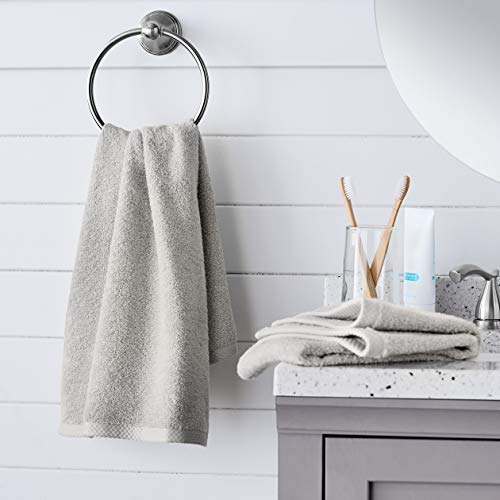 Image of Amazon Basics 100% Cotton Lightweight Quick-Dry Hand Towel, 28 inch x 16 inch, Platinum, 8-Pack