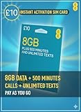 EE £10 Pay as You Go SIM Card - 8GB Data, 500 UK Minutes & Unlimited Texts - No Contract, 4G/5G Ready, Fast UK Network, Easy Activation