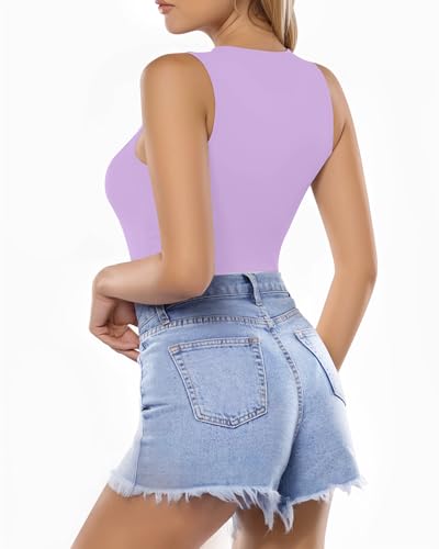 Image of MANGOPOP Women's Tank Top Bodysuit Crew Neck Sleeveless Racerback Halter Ribbed Body Suits Sexy Summer Going Out Tops