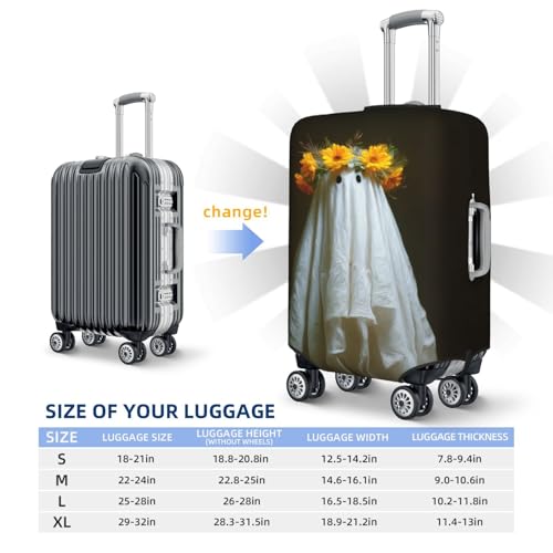 Cute Ghost With Yellow Flower Wreath Elastic Travel Luggage Covers Dustproof Scratch-Resistant Suitcase Protector Fit 22-24 Inch4