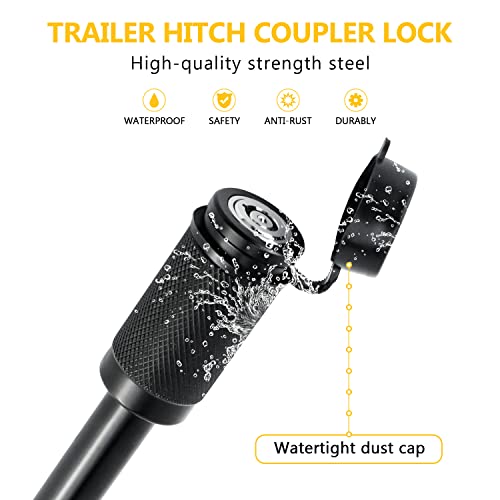 Cenipar Trailer Hitch Lock Receiver Long Hitch Pin 5/8 Inch Diameter 4 Inch Long For Truck Car And Boat Fits Class Iii, Iv, V Hitches Towing Locks, 1/4” Dia Trailer Coupler Lock With 3/4” Inch Span #TOP2