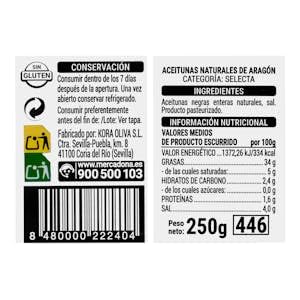 Aceitunas negras naturales de Aragón Hacendado Tarro 250 g Pack 2