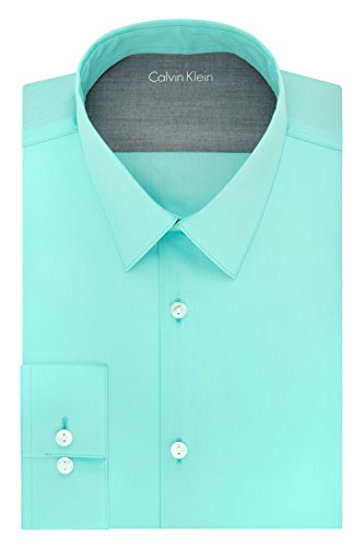 Calvin Klein Men's Stretch Xtreme Slim Fit Solid Point Collar Dress Shirt, Blue Bay, 16