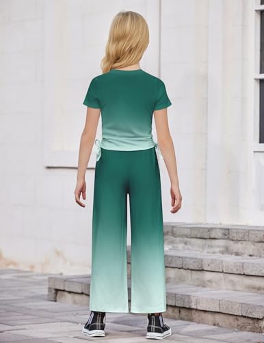 Image of Arshiner Girls 2 Piece Outfit Ruched Drawstring Tops and Wide Leg Pants Set