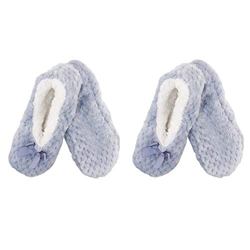 Image of BambooMN Women's Stripe Patterned Non-Slip Lined Travel Home Slippers - 2 Pairs