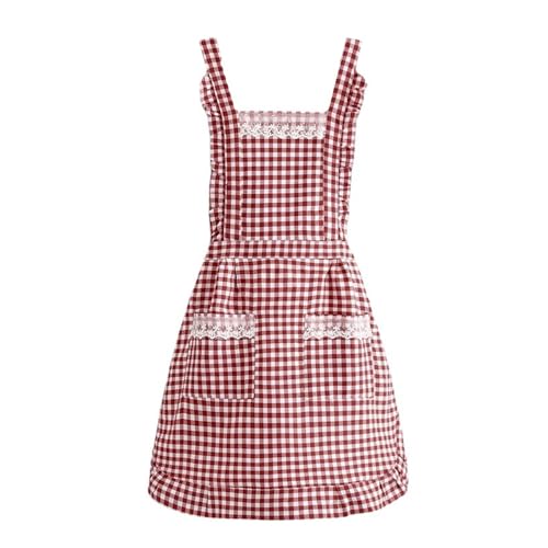 Tabliers de Cuisine pour Femmes, 77x79 cm Tablier de Chef Cuisinier Vintage, Tablier Plissé Réglable, avec 2 Grandes Poches, pour Cuisine Familial,...