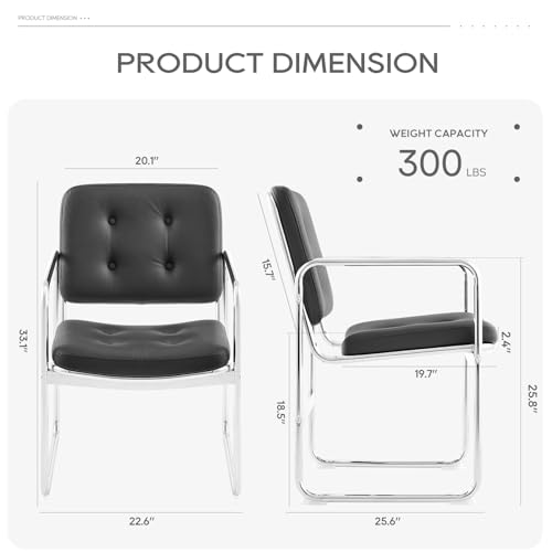 Image of MALOL Modern Accent Dining Chairs Set of 2, Button Faux Leather Upholstered Dining Room Arm Chair with Metal Legs for Dining Room /Kitchen /Living Room /Home /Restaurant /Coffee Shop, Black