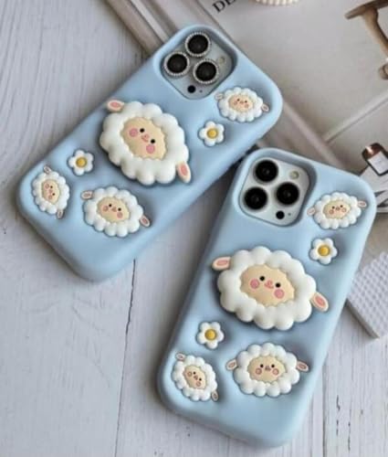 Image of Dezet Back Cover Compatible with iPhone 15 Pro Soft Silicone 3D Cute Cartoon Cover, Aesthetic Full Protective Case Cover Girls & Women (Blue)