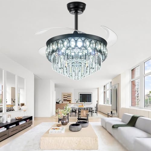 Image of FIDGRA 42'' Fandelier Ceiling Fan with Light, Chandelier Fan, Black