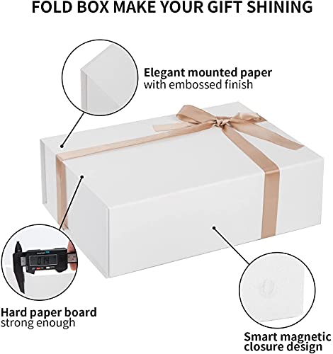 Image of LIFELUM White Gift Box with Magnetic Lids for Presents, 14 inchx8.5 inchx4.5 inch | with Ribbon, Greeting Card & Filler for Women, Graduation, Birthday & Christmas, 1 Pack