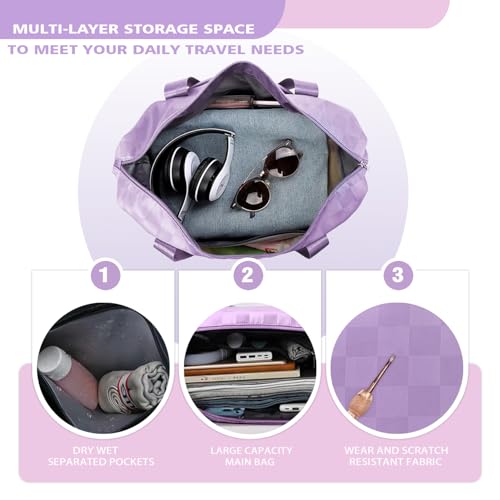 Rolling Duffle Bag with Wheels, 28-58L Expandable Foldable Travel Duffel Bag, Lightweight Carry-On Luggage for Gym, Camping, Weekend Trips, Business Travel, Duffel Bag for Women & Men(Purple)4