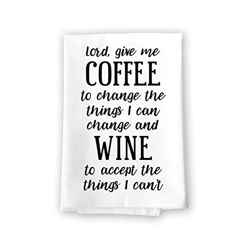 Honey Dew Gifts Funny Kitchen Towels, Lord Give Me Coffee and Wine Flour Sack Towel, 27 inch by 27 inch, 100% Cotton, Absorbent, Multi-Purpose Towel, 10126