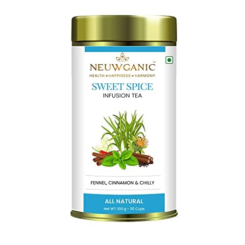 Image of Neuwganic Sweet Spice Infusion Tea - 100g Loose Leaf | Fennel, Cinnamon & Chilly | Vegan, Gluten-Free, All-Natural, Caffeine-Free | Antioxidant, Natural Detox, Aids Weight Loss| 50cups
