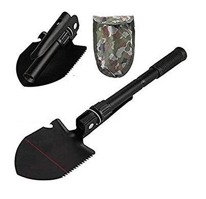 Bridge2shopping Multi-function Camping Portable Folding Spade | Carrying Pouch for Camping | Hiking / Backpacking | Fishing | Trench Entrenching Tool | Car Emergency Shovel | Metal Folding Spade – 1 Piece – Black / Military Green Color