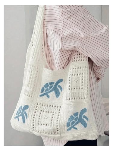 Bolso de hombro tejido para mujer blanco miniatura 3