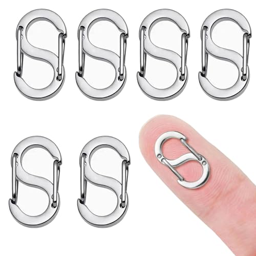 JOOTUEPO Lot de 6 fermoirs mousquetons à double ouverture, Inoxydable -S-Lock Mini Mousquetons, pour collier/bracelet/fermoirs métalliques et la Création...