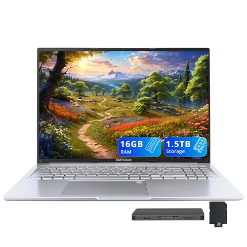 Image of ASUS Vivobook 16 inch WUXGA Laptop, Intel Core i9-13900H, 16GB RAM, 1.5TB Storage (512GB SSD+1TB Docking Station Set), Intel Iris Xe Graphics, Backlit Keyboard, Fingerprint Reader, Windows 11, Silver