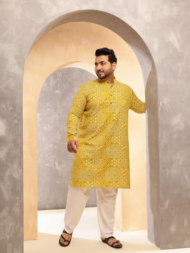 Image of SOJANYA Plus (Since 1958) Men's Cotton Blend Sanganeri Printed Long Kurta