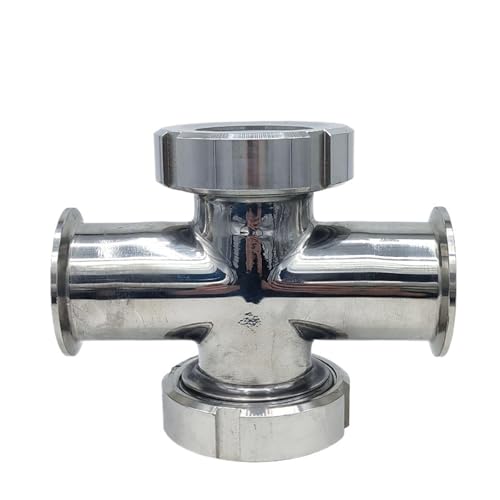 KACOME 304 Stainless Steel Sanitary Straight Through Sight Glass HGS07 Four-Way Live View Cup Cross Welded Glass Sight Window 2 inch((304 Welded) O.D. 57 * 2.0mm)