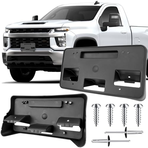 Image of License Plate Bracket Accessories for Chevrolet Chevy Silverado 2500 HD 2020 2021 2022 2023, Silverado 3500 HD 2020-2023 Front Bumper License Plate Holder Replacement Frame Black Mount