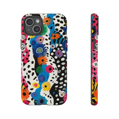 Coque iPhone 15 Plus motif floral abstrait zèbre coloré rigide brillante